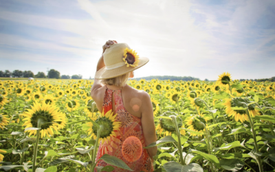 Sommerpige i solsikkemark